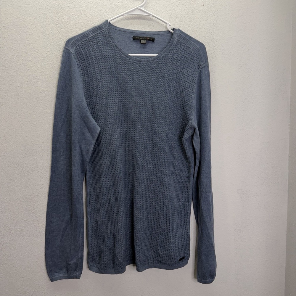 John Varvatos Blue 100% Cotton Long Sleeve Knit Shirt Men's L Crewneck Luxury